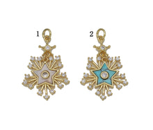 Load image into Gallery viewer, Gold CZ MOP/Turquoise Five Point Star Snowflake Charm, Sku#L702