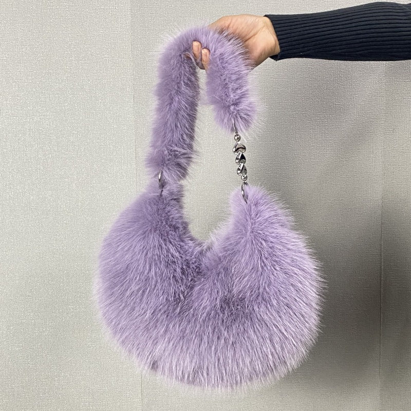 Plush Bucket Crossbody Bag – Adjustable Strap, Clasp Closure
