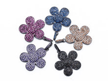 Load image into Gallery viewer, CZ Micro Pave Flower Pendant/Charm, Cubic Zirconia Blue Fuchsia Black Champagne Purple Daisy Focal Flower Pave Pendant,34 x25mm, sku#F349