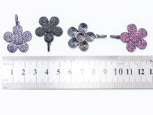 Load image into Gallery viewer, CZ Micro Pave Flower Pendant/Charm, Cubic Zirconia Blue Fuchsia Black Champagne Purple Daisy Focal Flower Pave Pendant,34 x25mm, sku#F349