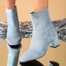 Load image into Gallery viewer, Women's Faux Suede Square-Heel Ankle Boots with Back Zipper