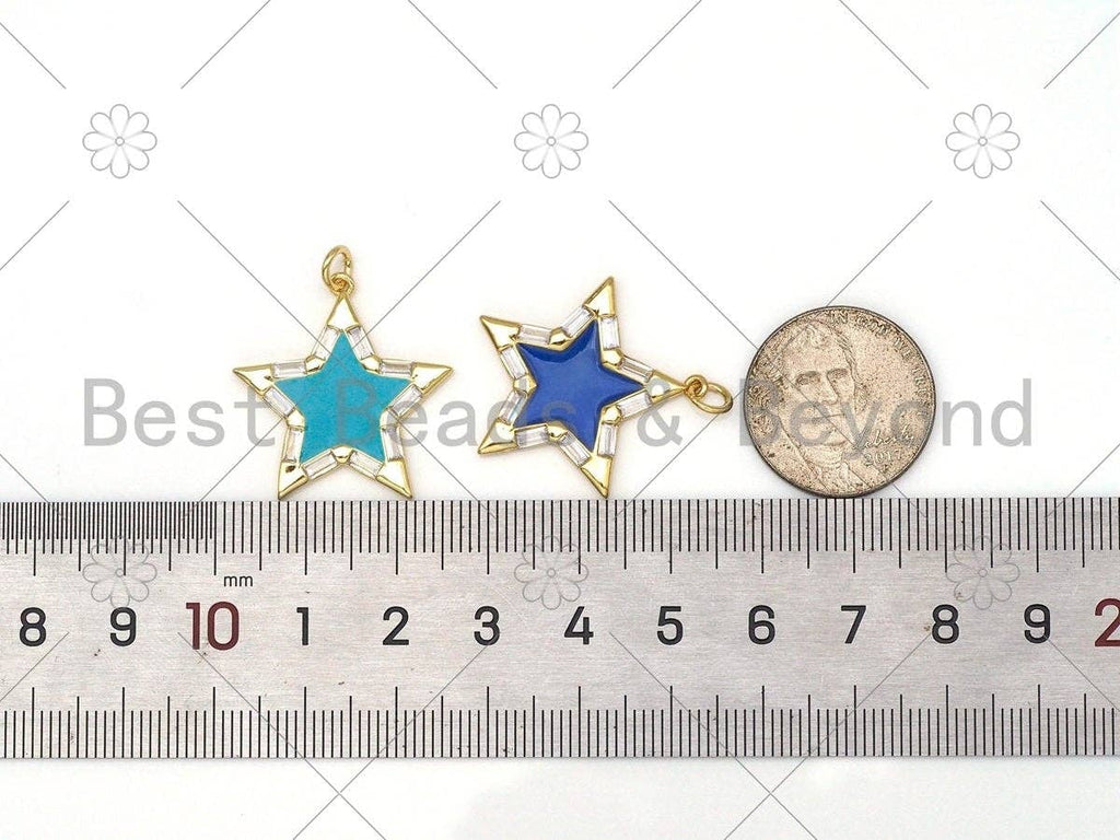 Enamel Colorful Five Point Star Pendant, Gold Filled Enamel Star Charm,Enamel Jewelry Findings,25mm,Sku#F1416C