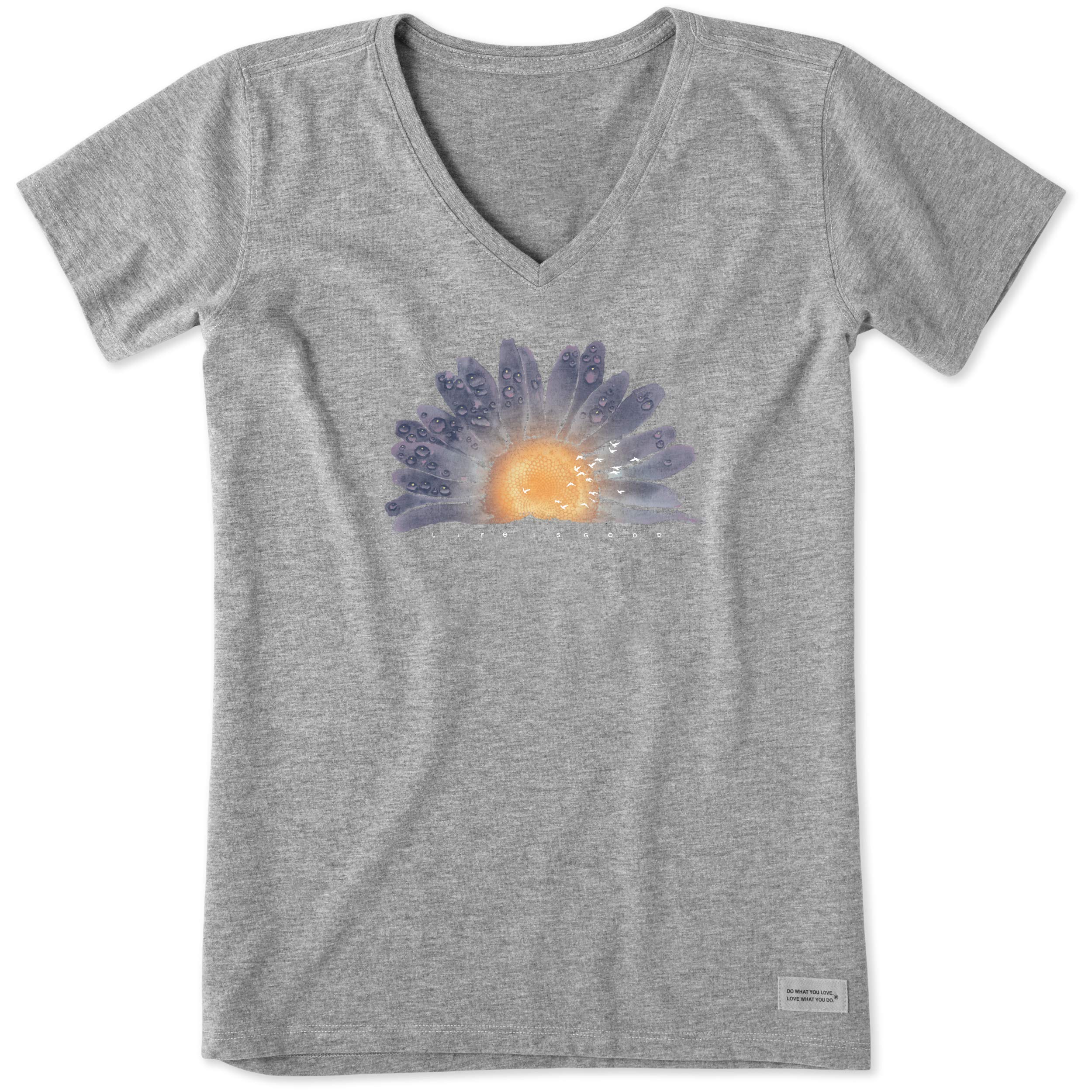 Life is Good Women's Crusher Tee Shirt, Short Sleeve Cotton Graphic T-Shirts, Watercolor Daisy Birds