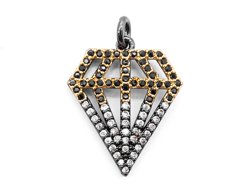 1PC/2PCS CZ Black White Dual Color Micro Pave Diamond Pendant/Charm, Cubic Zirconia CZ Micro Pave Pendant Charm, 17x22mm, sku#F345C