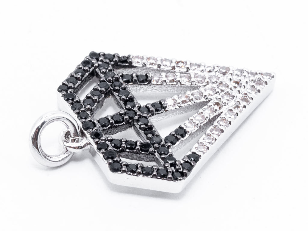 1PC/2PCS CZ Black White Dual Color Micro Pave Diamond Pendant/Charm, Cubic Zirconia CZ Micro Pave Pendant Charm, 17x22mm, sku#F345C