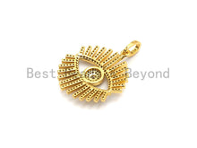 Load image into Gallery viewer, CZ Micro Pave Sparkly Eyelash Charm, Cubic Zirconia Evil Eye Charm Pendant, Rose gold/Gold/Silver/Black Finish, 27x30mm, sku#F652