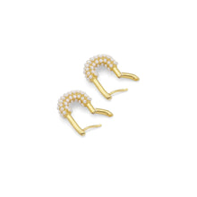 Load image into Gallery viewer, Gold Silver CZ Pearl Lock Huggie Earrings, Sku#B376