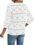 Sampeel Women Blouses Dressy Casual 3/4 Length Sleeve Tops Eyelet Lace Spring Summer Shirts Beach Vacation Clothes