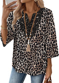 WIHOLL 3/4 Length Sleeve Womens Tops Boho V Neck Lace Shirt Trendy Blouses Dressy Casual Vacation Clothes S-3XL