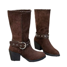 Load image into Gallery viewer, Women's Pointed-Toe Mid-Calf Boots with Belt Buckle - Suede Fashion Boots