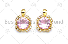Load image into Gallery viewer, Pink CZ Micro Pave Cute Round Shape Pendant, 18K Gold Filled Round CZ Charm, Big CZ Pave Pendant, 11x15mm, Sku#LK372