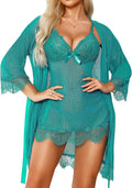 RSLOVE Women Sexy Lingerie Set 3 Piece Babydoll & Lace Kimono Robe Strap Chemise Sleepwear Mesh Nightgown