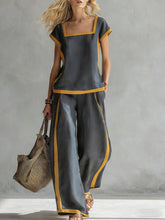 Load image into Gallery viewer, Square-Neck Three-Quarter Sleeve Loose Top &amp; Pants Two-Piece Set