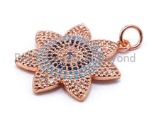 Load image into Gallery viewer, CZ Turquoise Cobalt Black Micro Pave Flower Evil Eye Pendant,sku#L45