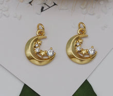 Load image into Gallery viewer, CZ Crescent Moon Star Charm, Sku#LK638