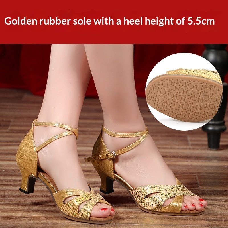 Women's Faux Suede Latin Dance Shoes – Ballroom Heels with Soft Rubber Sole