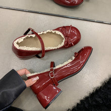 Load image into Gallery viewer, Women's French Lace Bow Mary Jane Shoes | Mid Heel Round Toe PU Leather