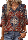 OFEEFAN 3/4 Length Sleeve Womens Tops Dressy Casual Blouses V Neck T Shirts Summer Tops Spring Outfits Loose Fit