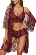 Avidlove Women 3 Piece Lingerie Set Lace Robe Bra Panty Mesh Sleepwear