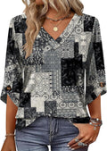 OFEEFAN 3/4 Length Sleeve Womens Tops Dressy Casual Blouses V Neck T Shirts Summer Tops Spring Outfits Loose Fit