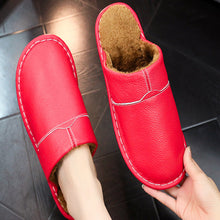 Load image into Gallery viewer, Women's Men's Winter Indoor Leather Slippers | Non-Slip Closed-Toe House Shoes | Cowhide Upper | Couples Slippers