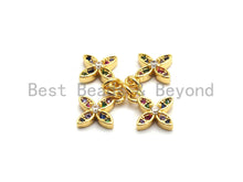 Load image into Gallery viewer, CZ Colorful Micro Pave Gold Flower Charm/Pendant, Flower Shaped Pave Pendant, Gold plated, 10x12mm, Sku#F732