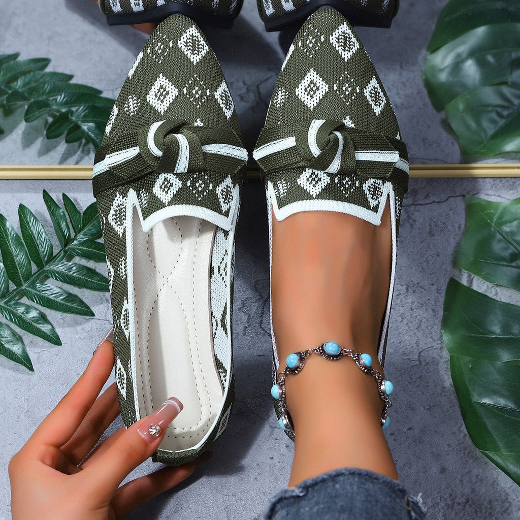 Bow-Tie Loafers | Breathable Mesh Slip-On Pointed Toe Flats