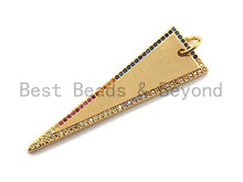Load image into Gallery viewer, CZ Colorful Micro Pave Flat Triangle Gold Pendant, Triangle Shaped Pave Pendant, Gold plated, 14x48mm, Sku#F875