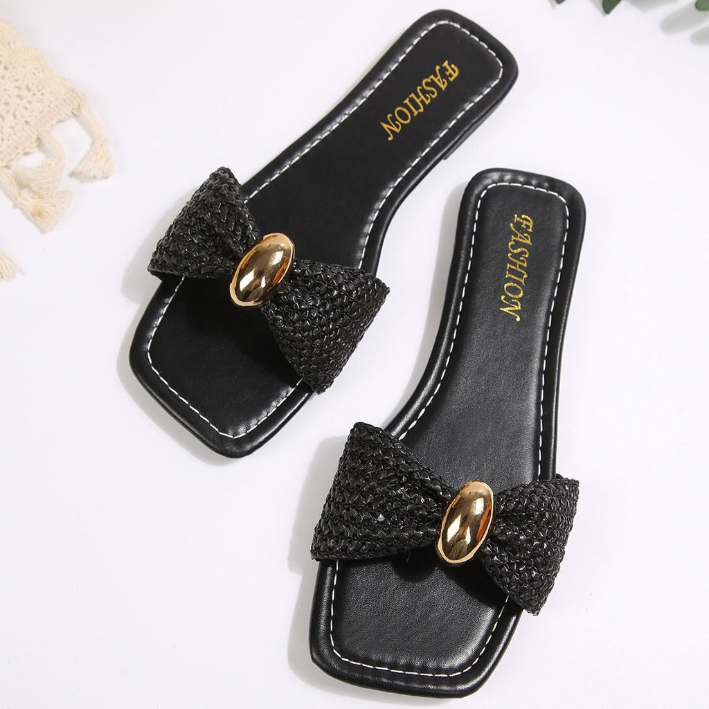Women's Knit Slip-On Slides | Breathable Metal Detail Casual Sandals