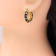 Load image into Gallery viewer, Black Enamel Round Hoop Earrings, Sku#A298