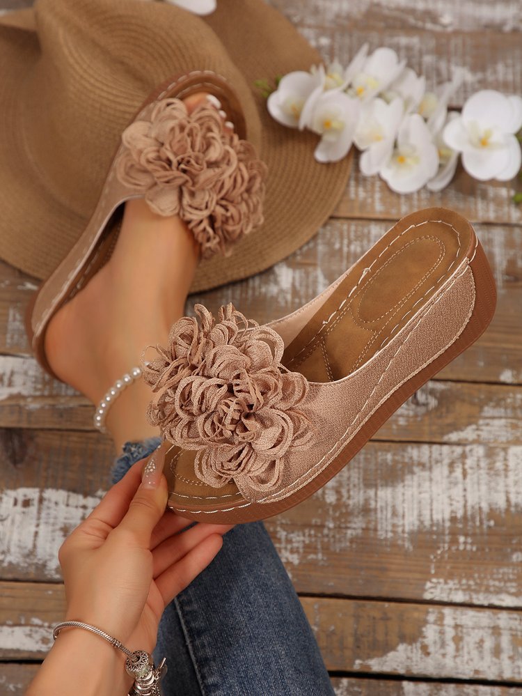 Women's Floral Wedge Sandals | Platform Mule Slides with Adjustable Ankle Strap
