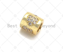 Load image into Gallery viewer, CZ Micro Pave Heart Shape On Large Hole Tube spacer Beads,Clear CZ Drum Barrel Spacer,Men's Jewlry,7x8mm, Sku#C119