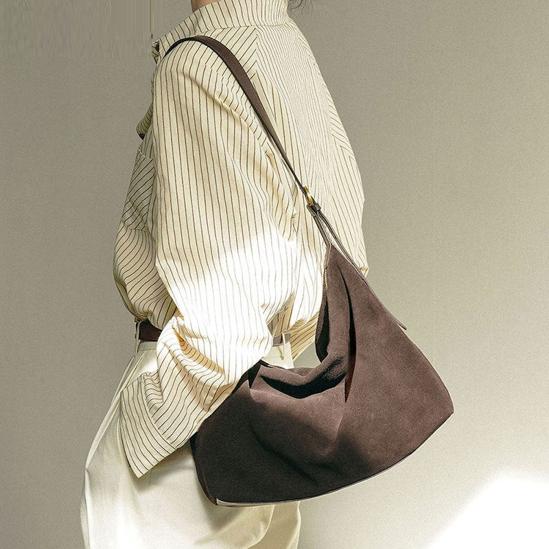 Premium Genuine Leather Crossbody Shoulder Bag for Women – Suede Commuter Handbag