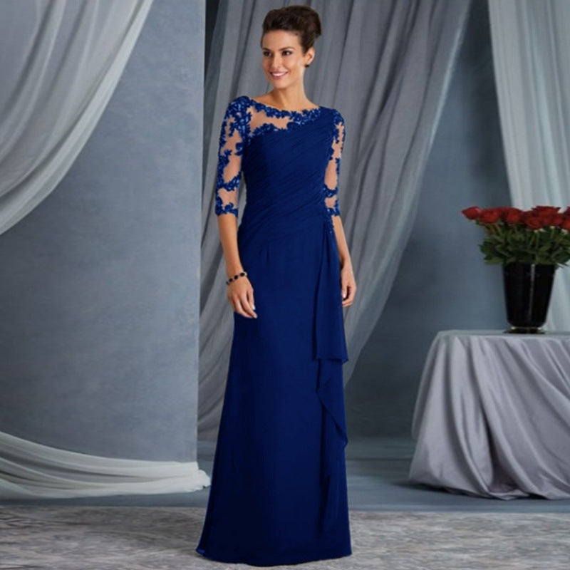 Women Clothing Long Lace See Through round Neck Shirt With Half Sleeve Dress Wedding Dress