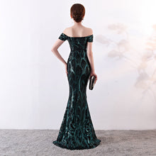 Load image into Gallery viewer, Off the Shoulder Gown Long Fish Tail Sequined Evening Dress Slim Fit Slimming Dress