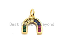 Load image into Gallery viewer, CZ Colorful Micro Pave Baguette Horseshoe Shape Charm, Reversed U Shape Pave Pendant, Gold plated, 12x12mm, Sku#F955