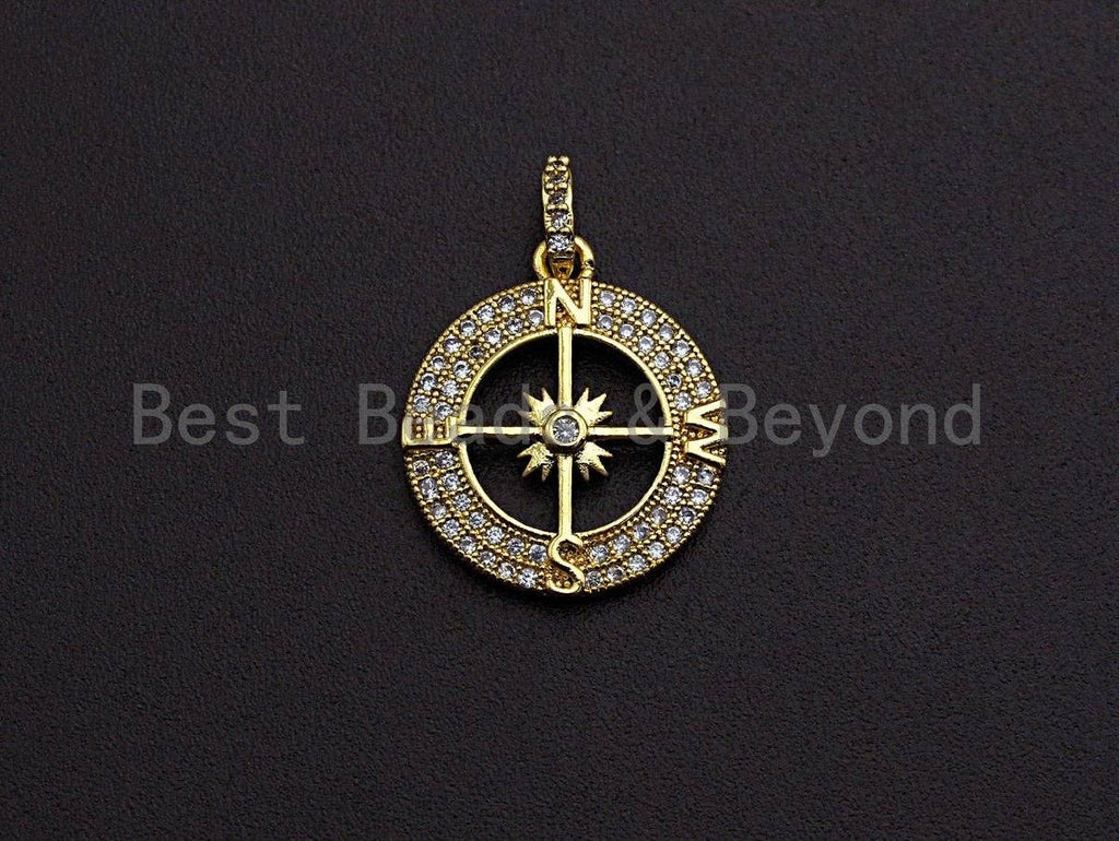 Clear CZ Micro Pave Hollow out Compass Pendant/Charm,Round C