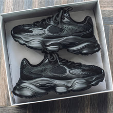 Load image into Gallery viewer, Men's Chunky Soled Dad Sneakers | Mesh Upper Lace-Up Athletic Shoes | Beige Black Gray