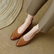 Load image into Gallery viewer, Women's Sheepskin Chunky Heel Slip-On Shoes | Pointed Toe Low Heels