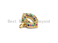 Load image into Gallery viewer, CZ Colorful Micro Pave Lip Charm, Lip Shaped Pave Pendant, Gold plated, 12x15mm, Sku#F750