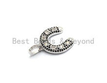 Load image into Gallery viewer, CZ Black/Clear Dual Color CZ Micro Pave Horse Shoe Pendant,
