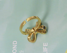 Load image into Gallery viewer, Gold Silver Baguette CZ Bow Shape Ring,Sku#X302