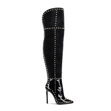 Load image into Gallery viewer, Women's Gold Studded Stiletto Pointed-Toe Fashion Boots | High Heel Slip-On