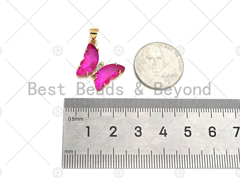 Colorful Glass Quartz Butterfly Charm, Butterfly Pendant, Necklace Bracelet Acrylic Butterfly Charm Pendant, 19x15mm,Sku#LD84