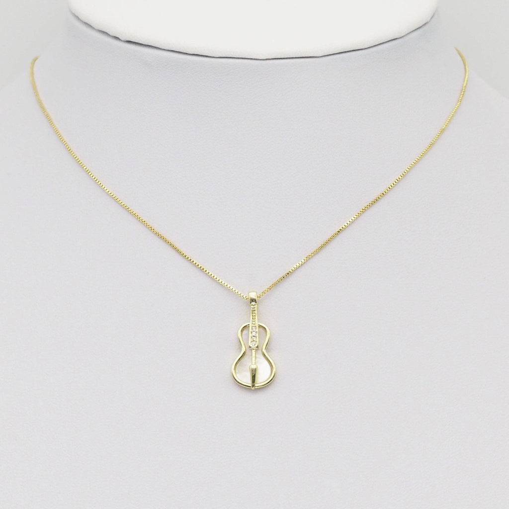 Gold Silver Mother of Pearl Guitar Violin Shape Charm, Sku#LX431