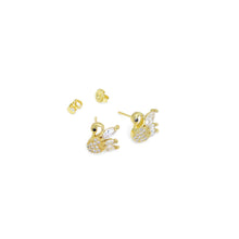 Load image into Gallery viewer, Clear CZ Swan Gold Stud Earrings, Sku#A175