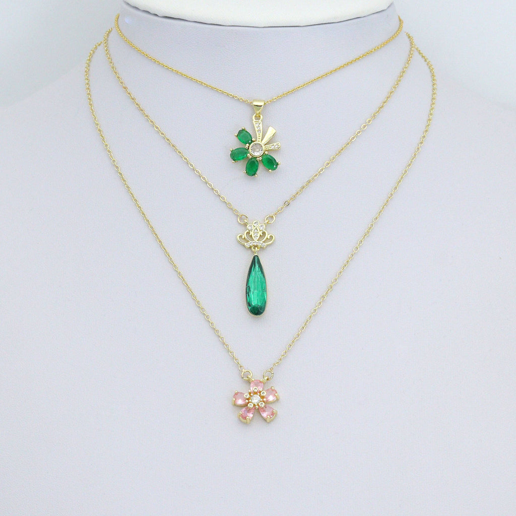 CZ Cherry Flower Crown clover Charm Pendant,Sku#LK1258
