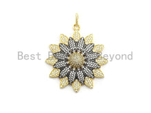 Load image into Gallery viewer, 40mm Dual Color Cz Micro Pave Flower Pendant, Cubic Zirconia Pave Floral Pendant in Gold/Rose Gold/Black/Sliver Finish,sku#F662