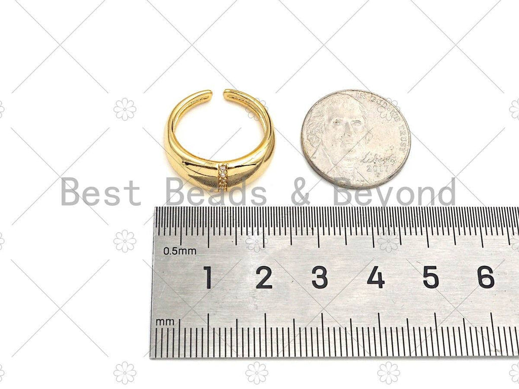 18K Gold Thick Band Adjustable Ring, Open Ring, CZ Pave Ring, Stacking Ring, Statment Ring, Pave Gold Ring,sku#X182