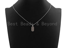 Load image into Gallery viewer, CZ Micro Pave Flat Oval Pendant, Antique Silver Tone, Clear Cubic Zirconia Big Pave Oval Charm Pendant, 9x21mm,sku#F1014C